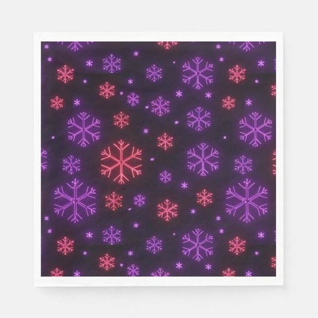 Serviette En Papier Neon Snowflakes (Devant)