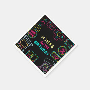 Serviette En Papier Neon Toute année jeux vidéo arcade anniversaire