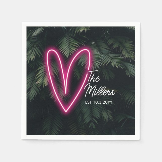 Serviette En Papier Neon Tropical Palm Modern Love Mariage (Devant)