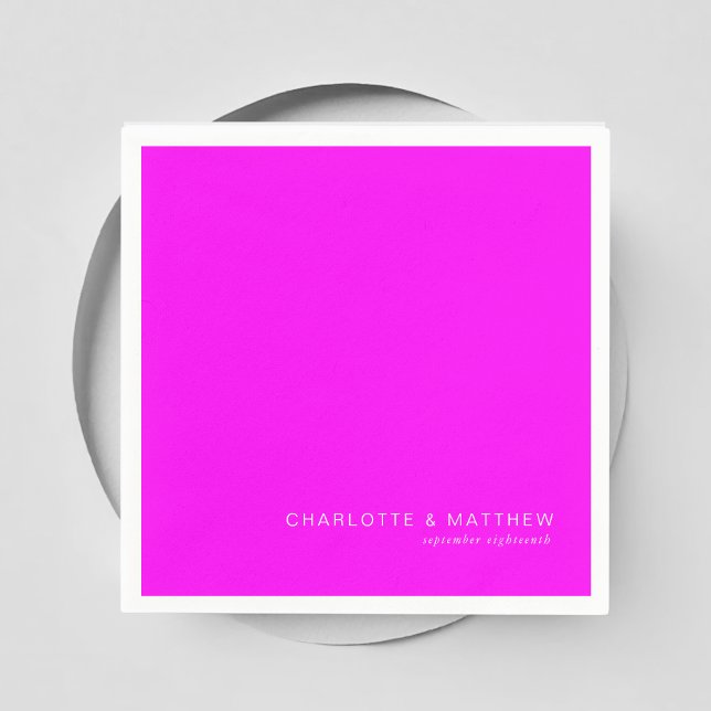 Serviette En Papier Néon-violette moderne (Customer specific, beautiful, modern, minimal, neon-violet, wedding napkins.)