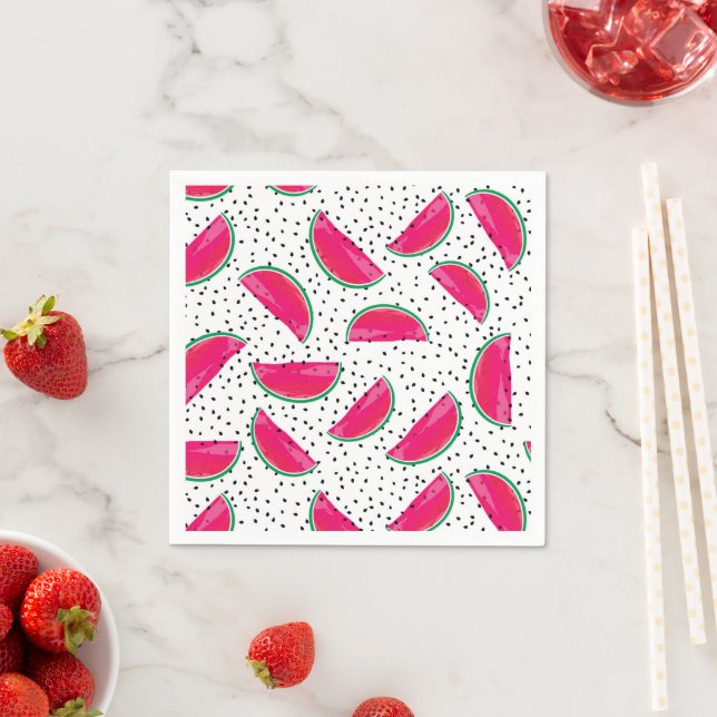 Serviette En Papier Neon Watermelon sur le Motif des semences (En situation)