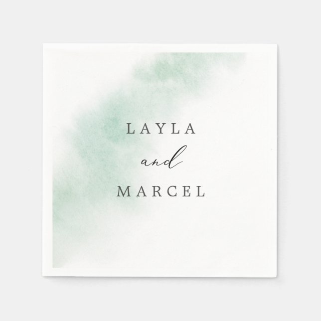 Serviette En Papier Nettoyage aquarelle | Mariage vert (Devant)