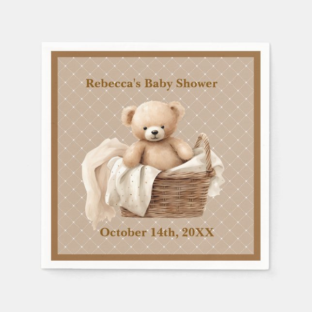 Serviette En Papier Neutral Brown Teddy Bear Baby Shower Paper Napkin (Devant)