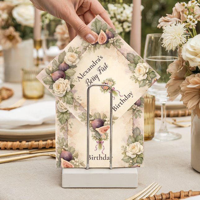 Serviette En Papier Neutral Fig Floral 1st Birthday (Créateur téléchargé)