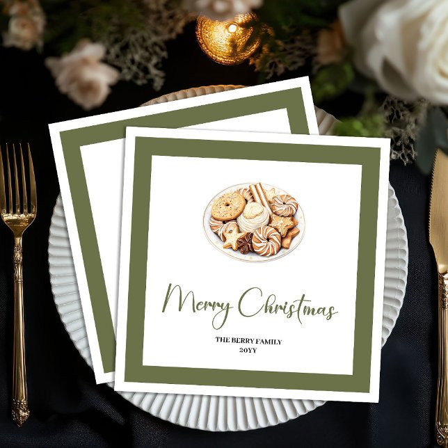 Serviette En Papier Neutral Holiday Christmas Tree Family Name Napkins (Neutral Holiday Christmas Tree Family Name Napkins)