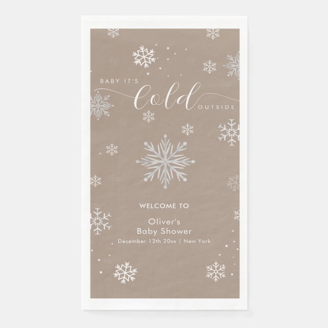 Serviette En Papier Neutral Magical Snowflake Baby Shower Welcome  (Devant)