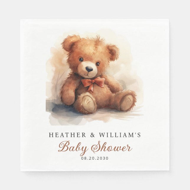 Serviette En Papier Neutral Teddy Bear Baby Shower  (Devant)