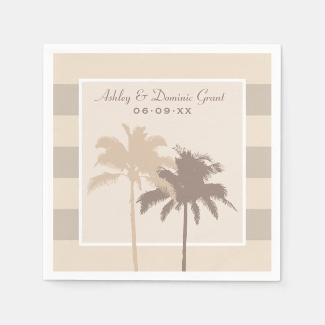 Serviette En Papier Neutre Beige Beach Palmiers Mariage Monogramme (Devant)