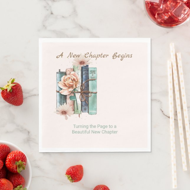 Serviette En Papier New Chapter Begins Book Stack Floral  (En situation)