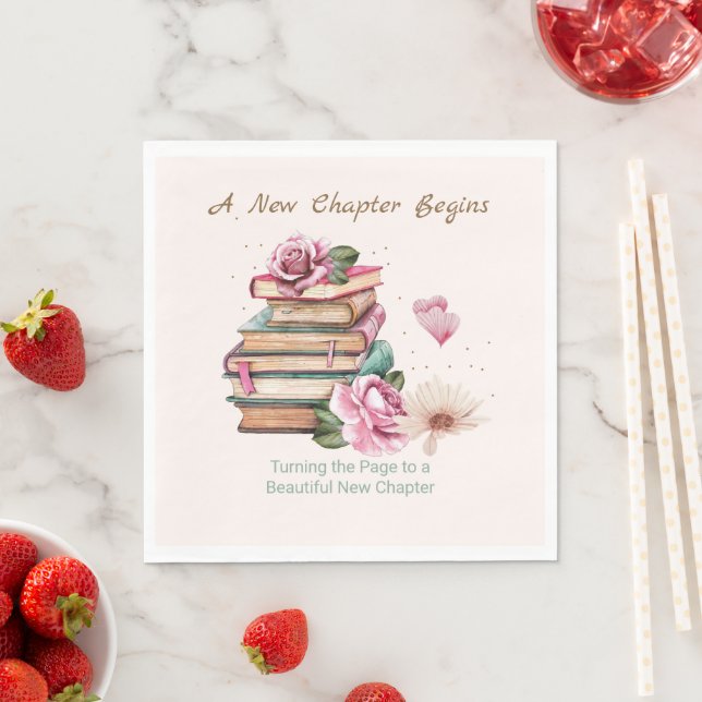 Serviette En Papier New Chapter Begins Romantic Book Theme Floral (En situation)