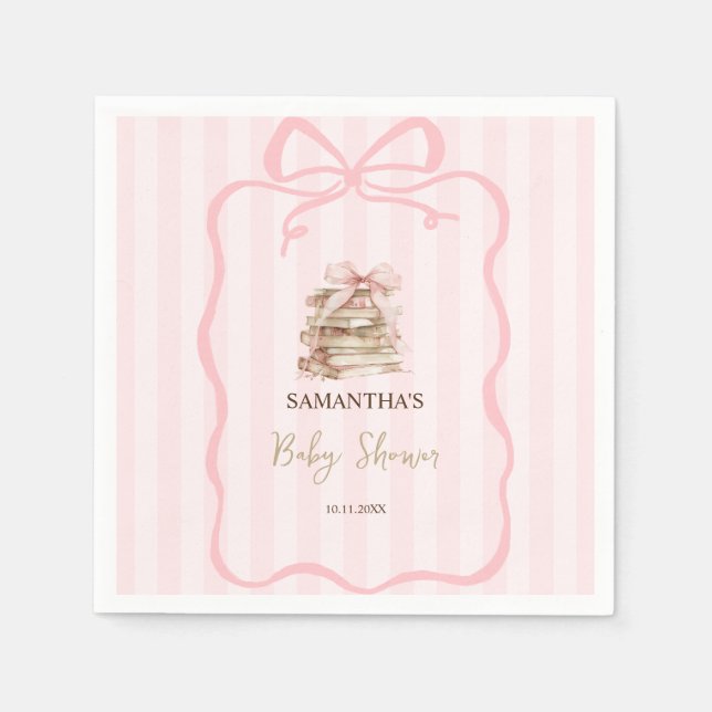 Serviette En Papier New Chapter Pink Bow Stripes Baby Shower (Devant)