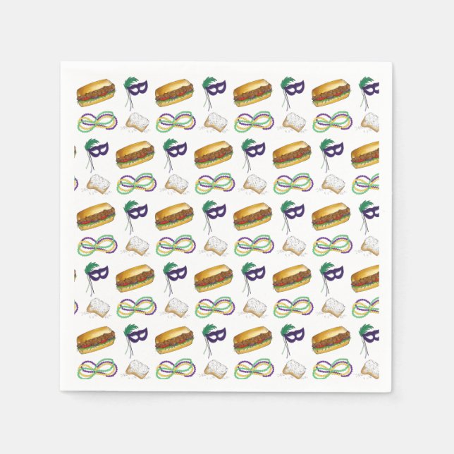 Serviette En Papier New Orleans Mardi Gras Beignet Beads Mask Po'Boy (Devant)