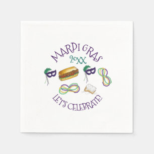 Serviette En Papier New Orleans Mardi Gras Beignet Beads Mask Po'Boy