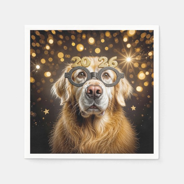 Serviette En Papier New Year 2026 Golden Retriever Humor (Devant)