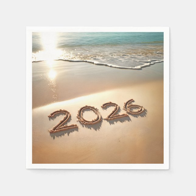 Serviette En Papier New Year 2026 In Beach Sand (Devant)