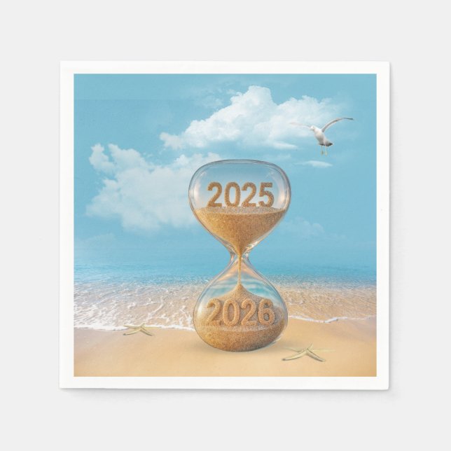 Serviette En Papier New Year 2026 Sand Timer With Starfish (Devant)