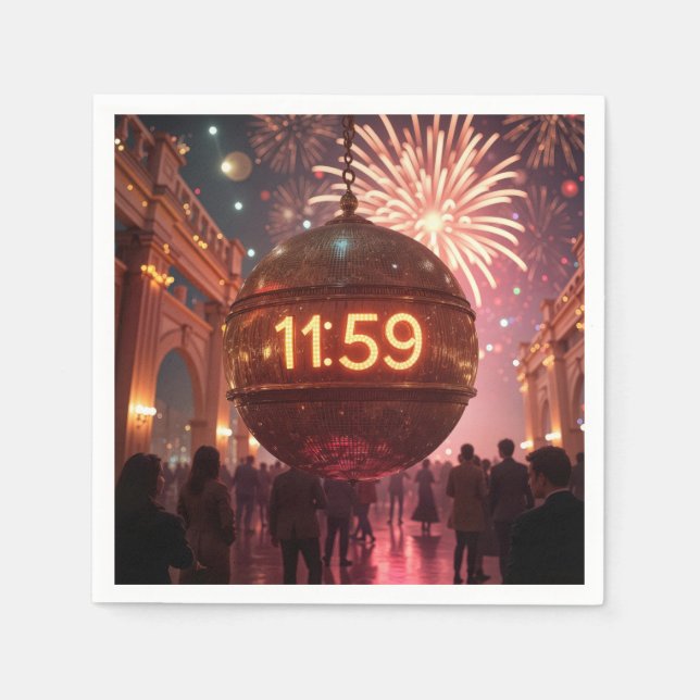 Serviette En Papier New Year's Eve Countdown Clock with Fireworks (Devant)
