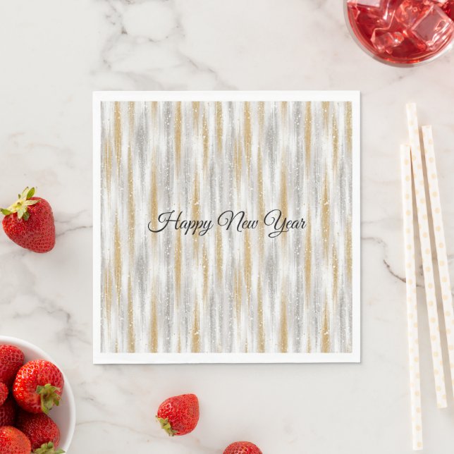 Serviette En Papier New Year's Eve Silver Gold Stripes Celebration (En situation)