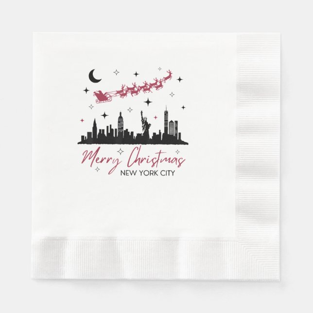 Serviette En Papier New York City Christmas Trip, Merry Christmas New  (Devant)