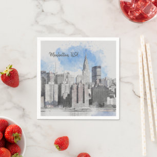 Serviette En Papier New York City Manhattan Skyline