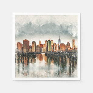 Serviette En Papier New York City Manhattan Skyline - médias mixtes