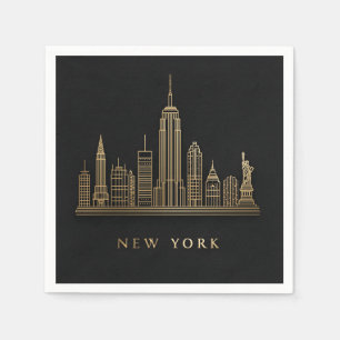 Serviette En Papier New York Skyline Gold Line Art