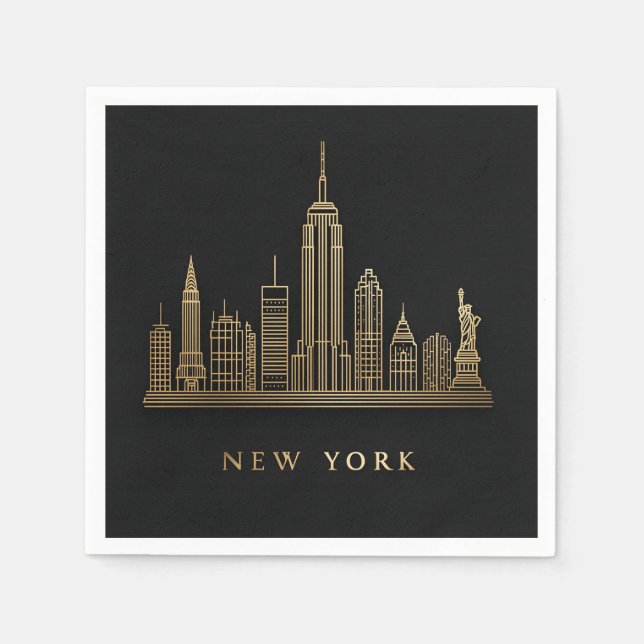 Serviette En Papier New York Skyline Gold Line Art (Devant)
