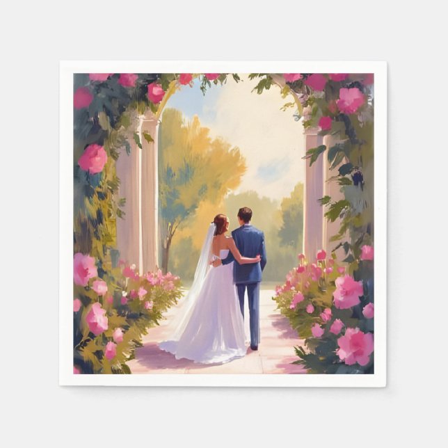 Serviette En Papier Newlyweds Bride & Groom Wedding Painting (Devant)