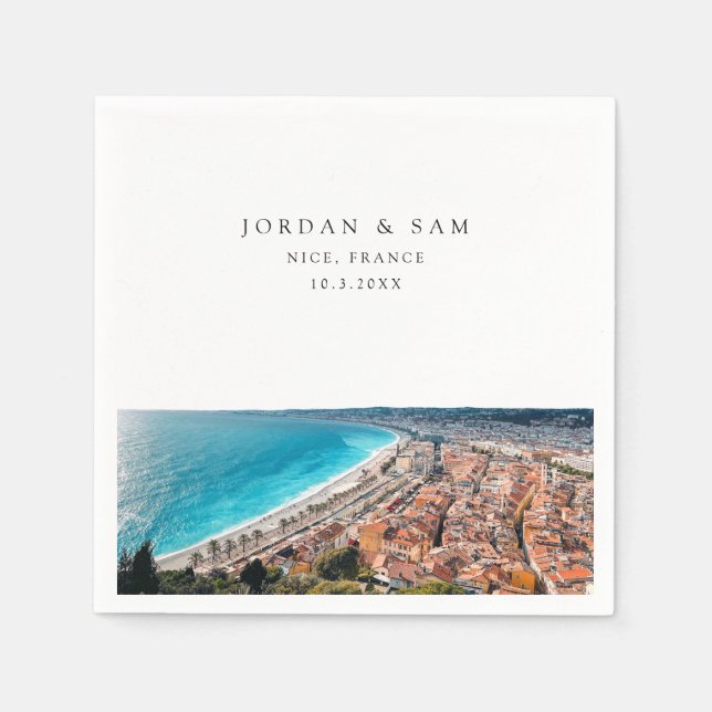 Serviette En Papier Nice France Mariage Custom Cocktail Napkin (Devant)