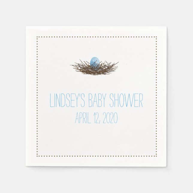 Serviette En Papier Nid d'oiseaux d'aquarelle | Baby shower garçon (Devant)