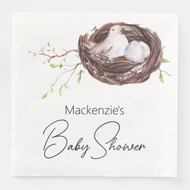 Serviette En Papier Nid d'oiseaux d'aquarelle et Baby shower d'oeufs (Devant)