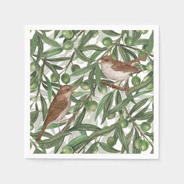 Serviette En Papier Nightingales dans l'olivier (Devant)