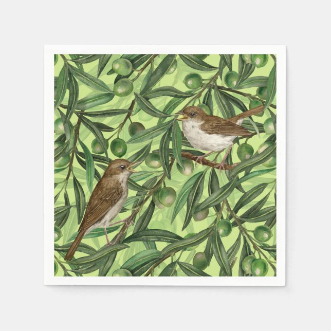 Serviette En Papier Nightingales dans l'olivier 2 (Devant)
