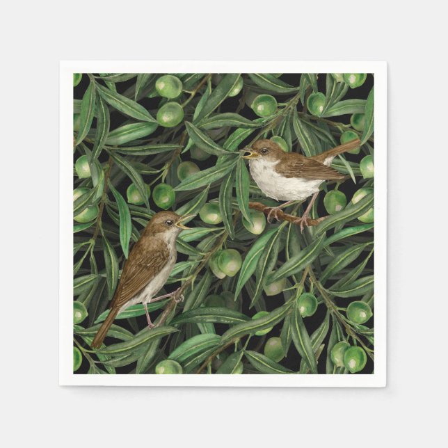 Serviette En Papier Nightingales dans l'olivier 3 (Devant)