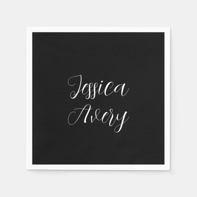 Serviette En Papier N'importe quel nom | Élégant script blanc éditable (Devant)