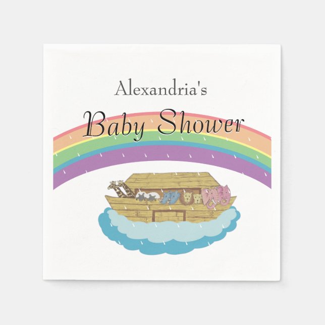Serviette En Papier Noah's Ark Baby shower Rainbow neutre genre (Devant)