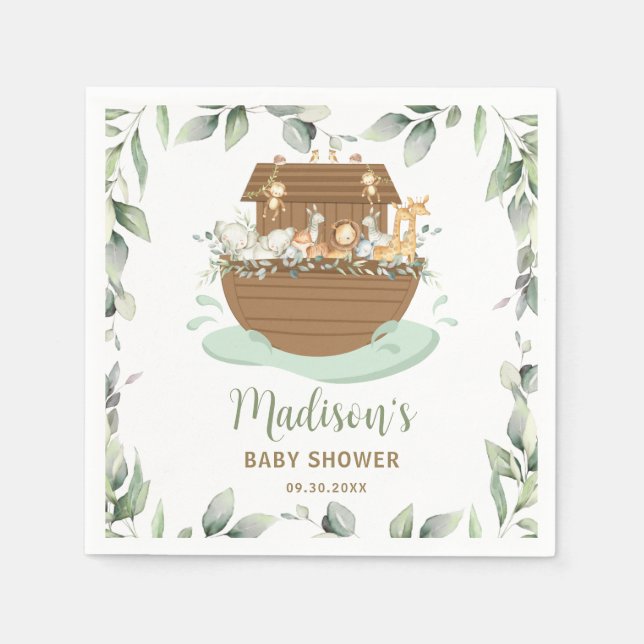 Serviette En Papier Noah's Ark Greenery Baby shower 1er anniversaire (Devant)