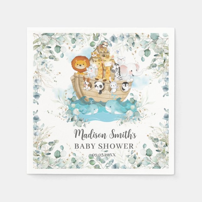 Serviette En Papier Noah's Ark Greenery Baby shower neutre de genre (Devant)