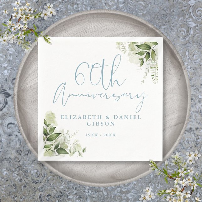 Serviette En Papier Noces de diamant végétation florale 60 ans de mari (60th Wedding Anniversary Greenery Floral Napkins)