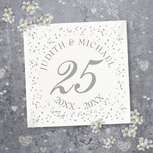 Serviette En Papier Noces de mariage Argent Stardust Confetti 25 ans