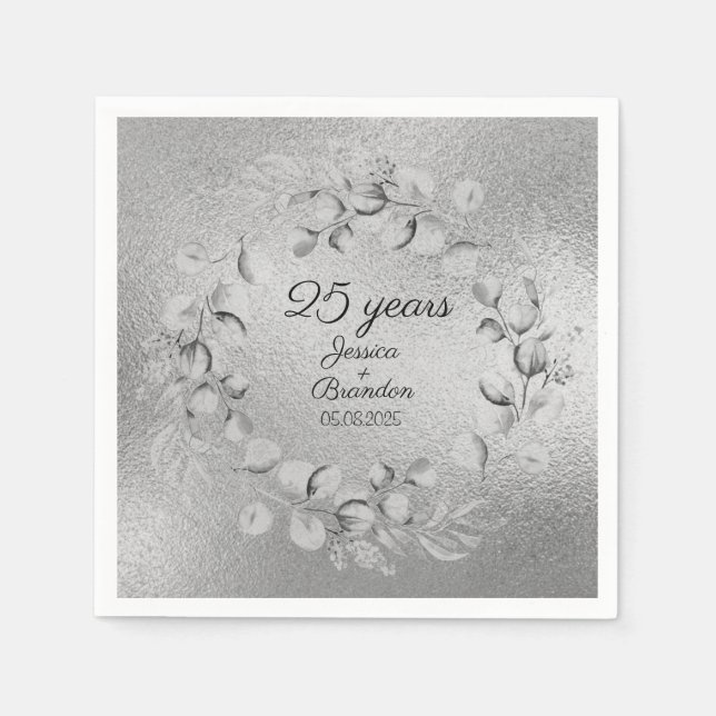 Serviette En Papier Noces de silver 25ème anniversaire de mariage  (Devant)