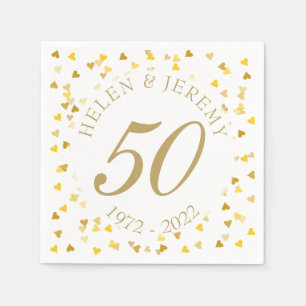 Serviette En Papier Noces d'or Confettis de coeurs pour 50 ans de mari