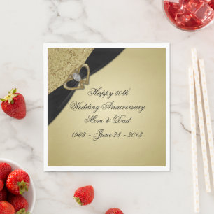 Serviette En Papier Noces d'or Noir 50e Anniversaire de Mariage