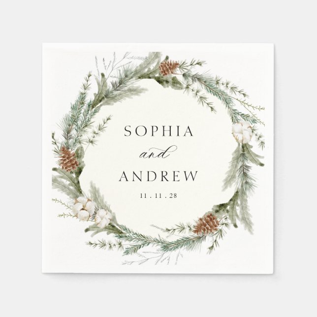 Serviette En Papier Noces Épine et Coton en Hiver (Devant)