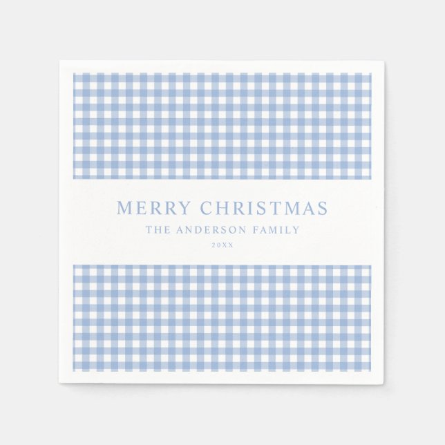 Serviette En Papier Noël à carreaux bleus (Devant)