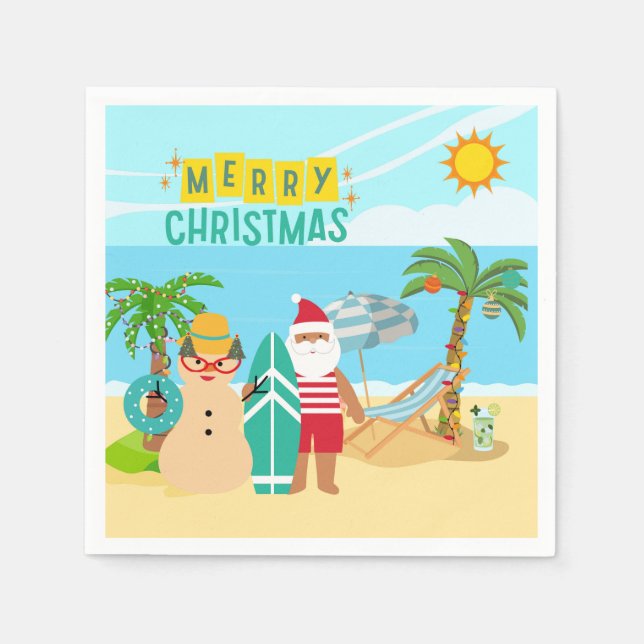 Serviette En Papier Noël à la plage de Santa (Devant)