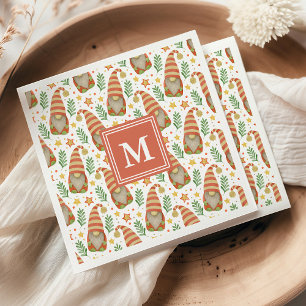Serviette En Papier Noël à l'aquarelle Gnome scandinave Monogramme