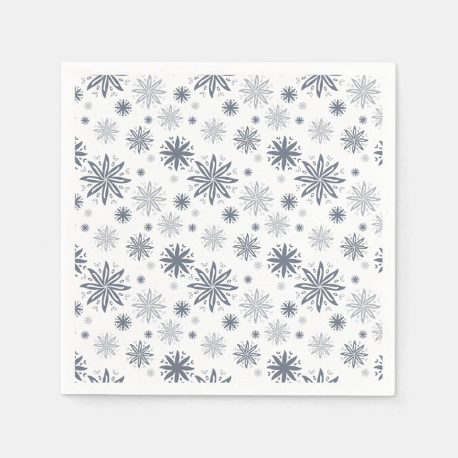 Serviette En Papier Noël à motif floral gris élégant (Devant)