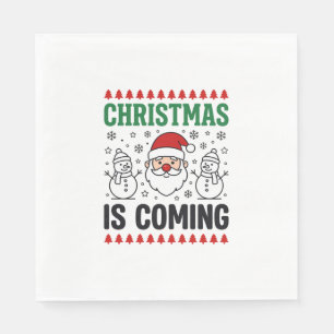 Serviette En Papier Noël arrive, modèle de Père Noël bonhomme de neige