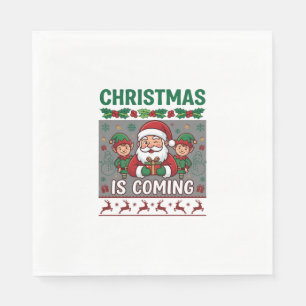 Serviette En Papier Noël arrive Père Noël Elfes Renne